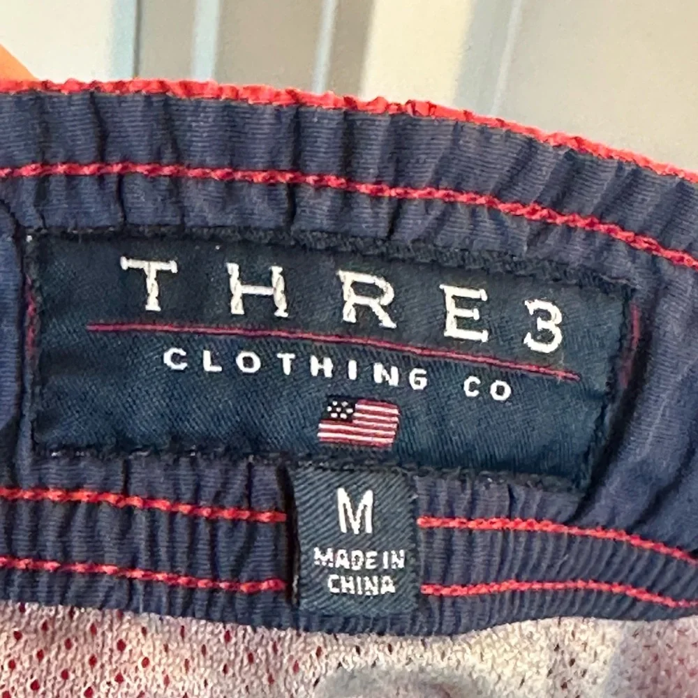 THRE3 Clothing Red Swim Trunks, Medium